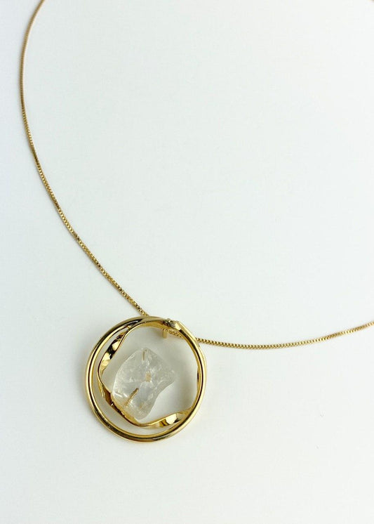 Colar Pedra Natural Cristal Conexão banhada Ouro 18k
