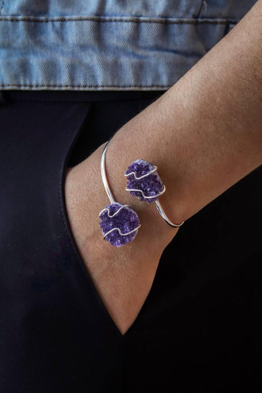 Bracelete Duo Drusa Ametista Banho Prata