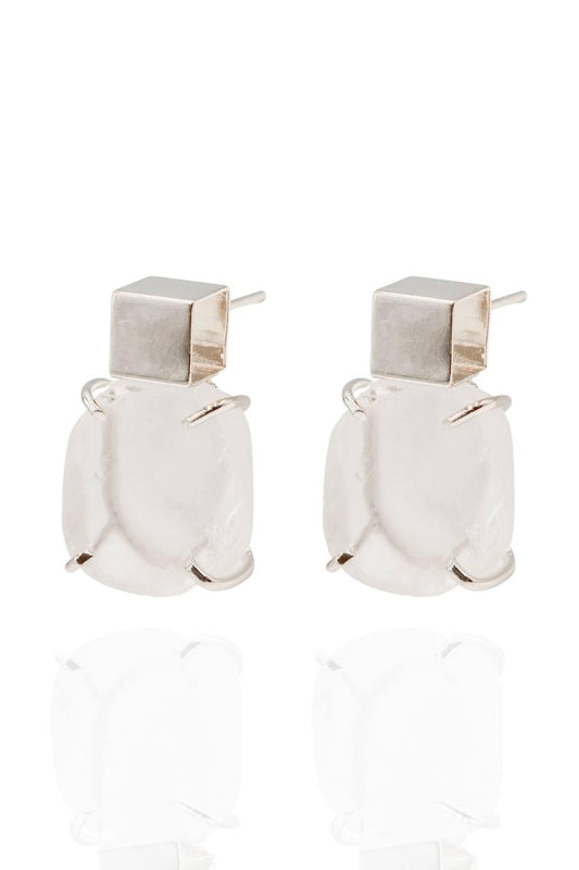 Brinco Quartzo Cristal Cubo com Garra Banho Prata