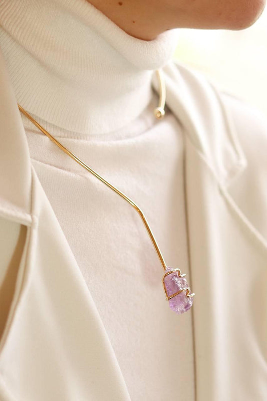 Choker Pedra Natural Ametista Abraço Banho Ouro