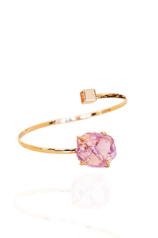 Bracelete Ametista Cubo Banho Ouro