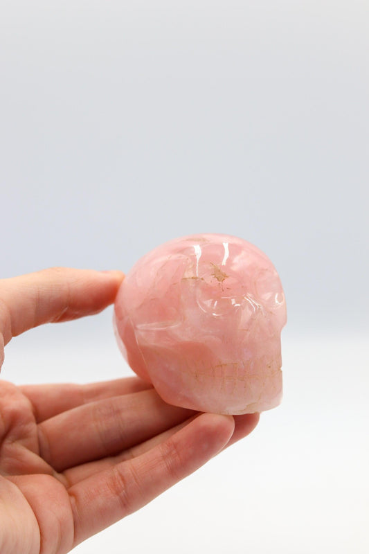 Crânio Quartzo Rosa entre 280 a 310 gramas aprox.