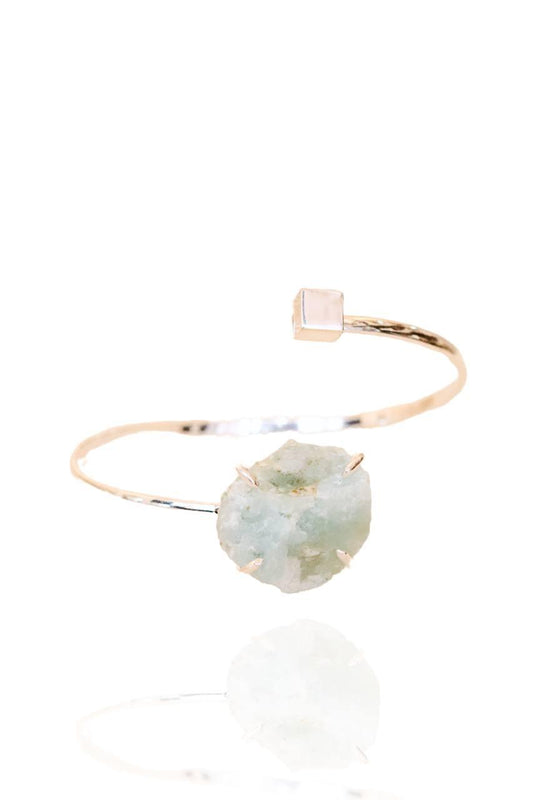 Bracelete Água Marinha Cubo Banho Prata