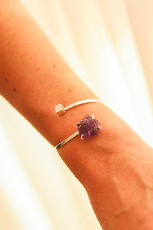 Bracelete Ametista Cubo Banho Prata