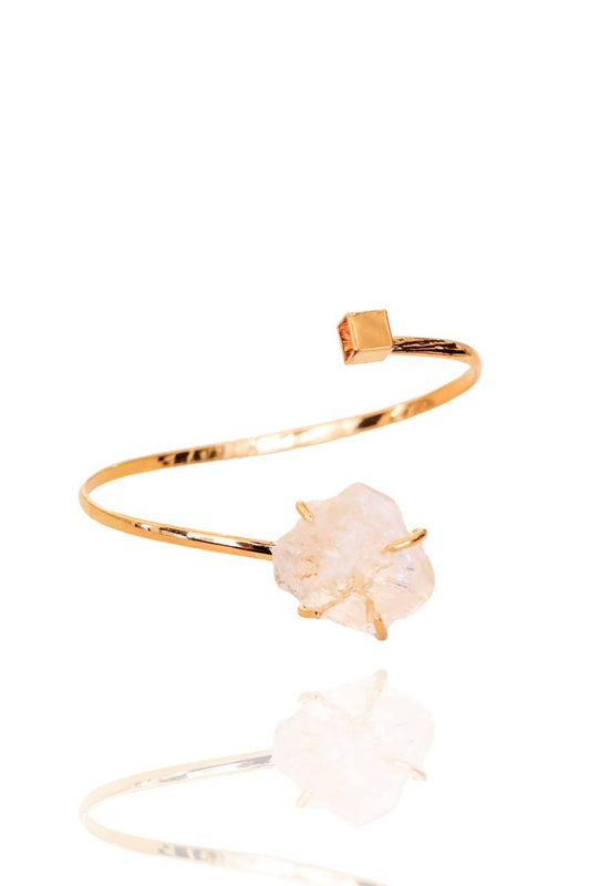 Bracelete Quartzo Cristal Cubo Banho Ouro