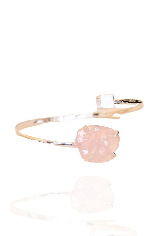 Bracelete Quartzo Rosa Cubo Banho Prata