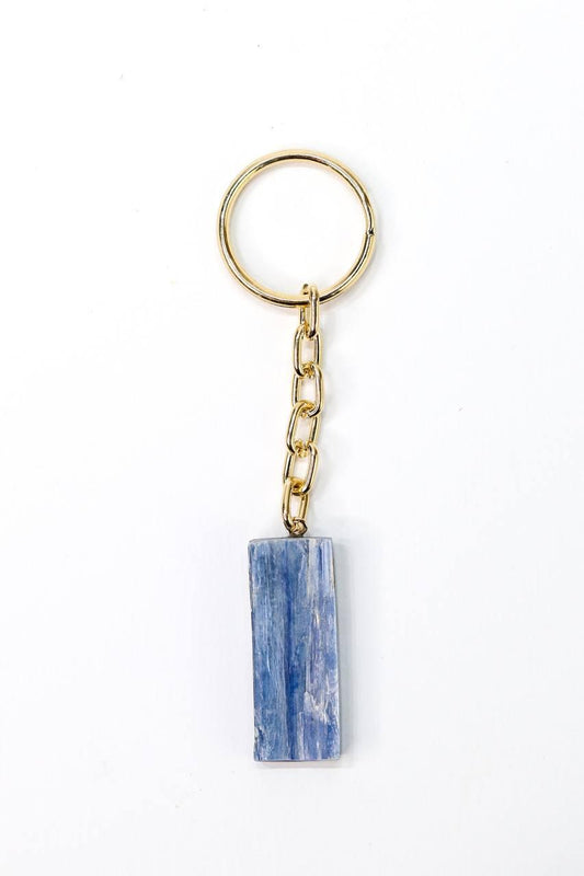 Chaveiro Cianita Azul Bruta Dourado