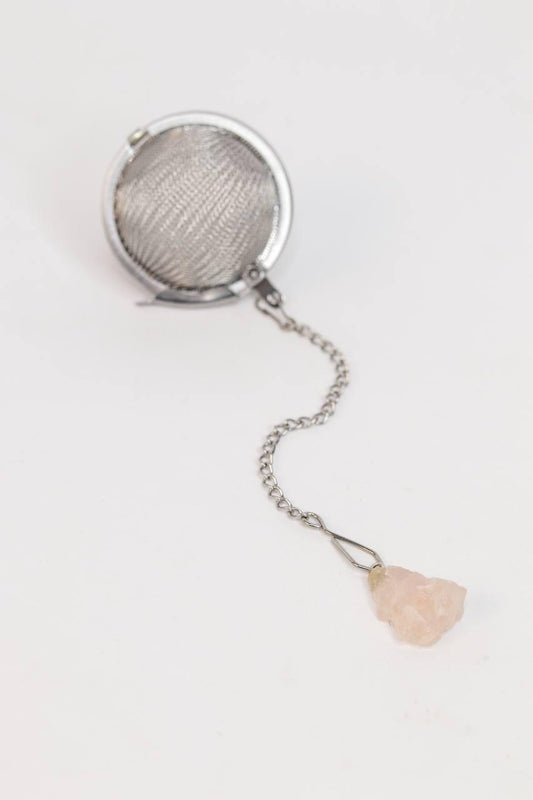 Infusor de Chá com Pedra Quartzo Rosa Bruto