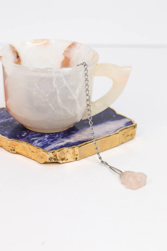 Infusor de Chá com Pedra Quartzo Rosa Bruto