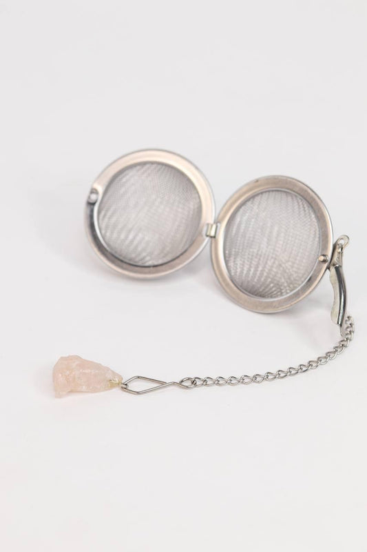 Infusor de Chá com Pedra Quartzo Rosa Bruto