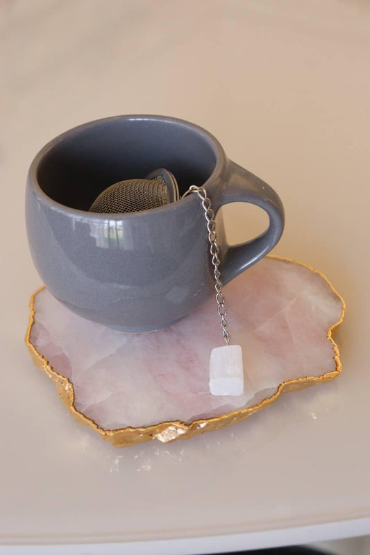 Infusor de Chá com Pedra Selenita Bruto