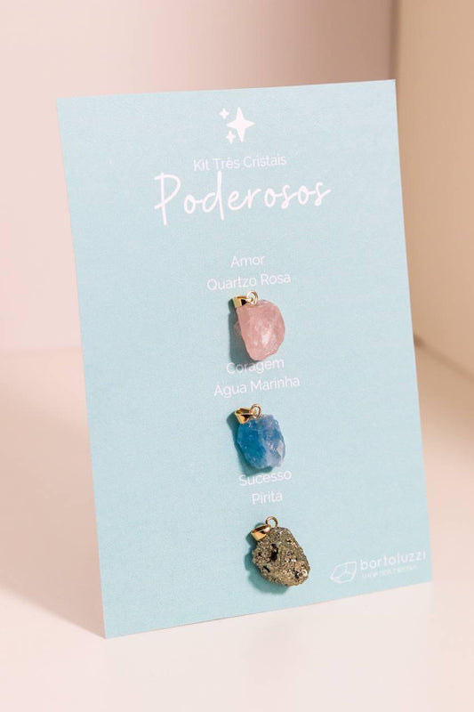 Kit Pingentes Três Cristais Poderosos Banho Ouro