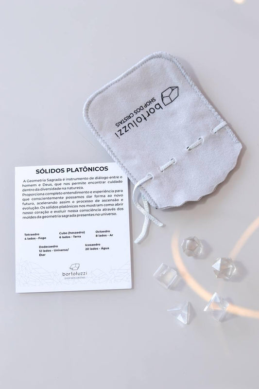 Kit Sólidos Platônicos cinco formas de Cristal de Quartzo