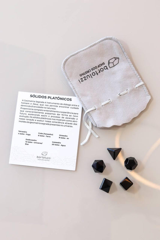 Kit Sólidos Platônicos cinco formas Obsidiana Preta