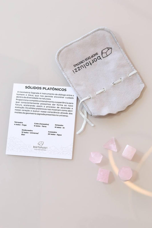 Kit Sólidos Platônicos cinco formas Quartzo Rosa