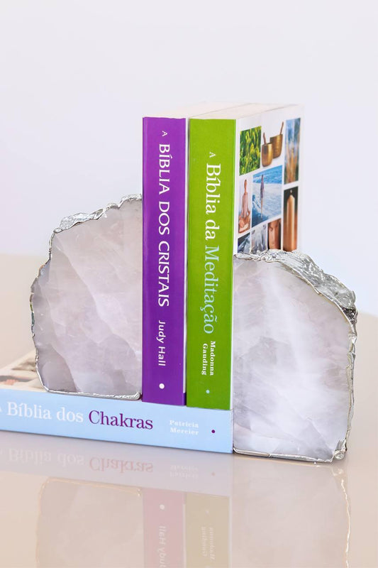Porta Livro Cristal de Quartzo Banho Prata
