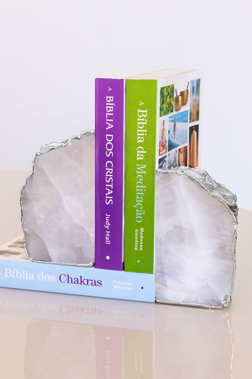 Porta Livro Cristal de Quartzo Banho Prata