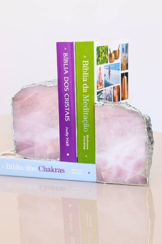 Porta Livro Quartzo Rosa Banho Prata