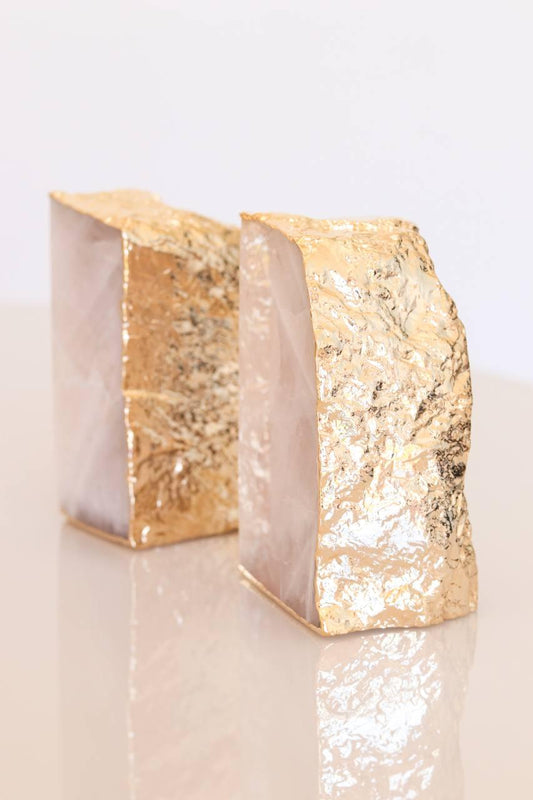 Porta Livro Quartzo Rosa Banho Ouro