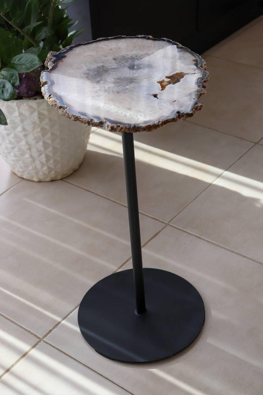 Mesa Decorativa Preta Chapa de Ágata Natural 62cm