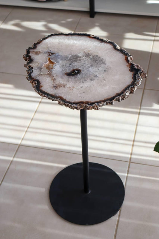 Mesa Decorativa Preta Chapa de Ágata Natural 62cm