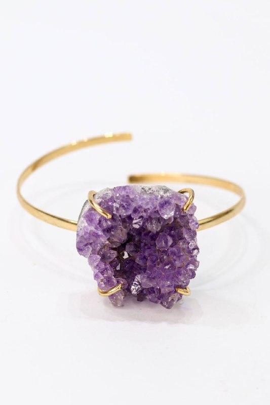 Bracelete Drusa Ametista com Garra Banho Ouro