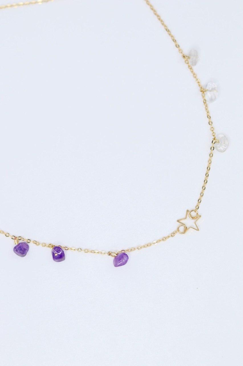 Colar Ametista e Cristal Sementes Estrelar banhado Ouro