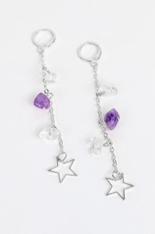 Brinco Argola Clic Ametista e Cristal Estrelar banhado Prata