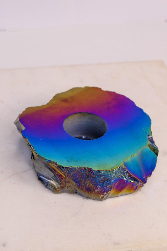 Porta Vela Quartzo Titânio Rainbow Polido