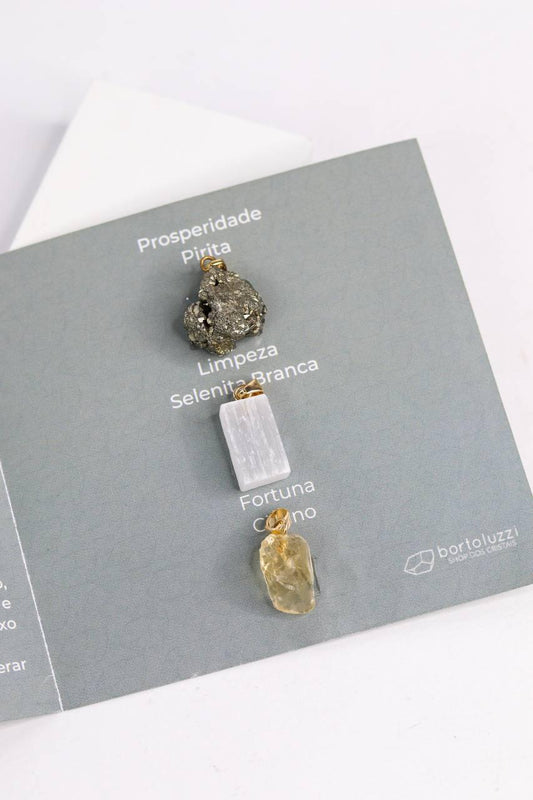 Kit Pingentes Eu Desejo Prosperidade Banhado Ouro