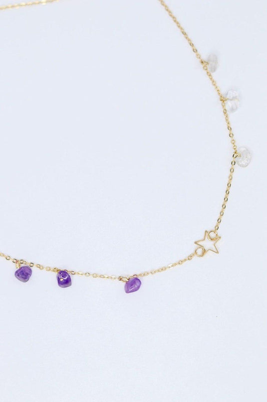 Colar Ametista e Cristal Sementes Estrelar banhado Ouro