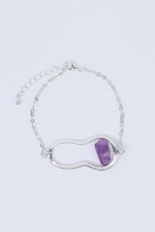 Pulseira Pedra Natural Ametista Ellos banhado Prata