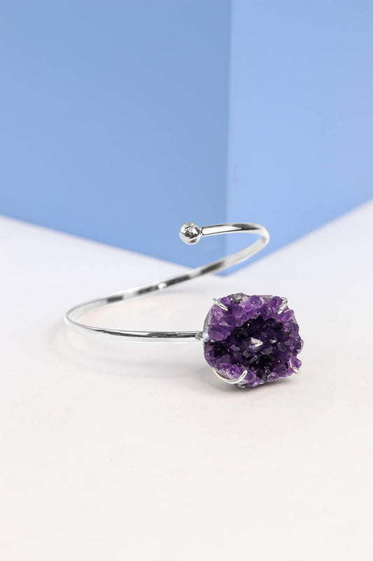 Bracelete Drusa de Ametista Solitário banhado Prata