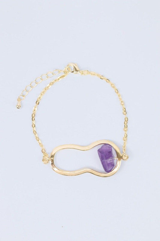 Pulseira Singular Pedra Natural Ametista banhado Ouro