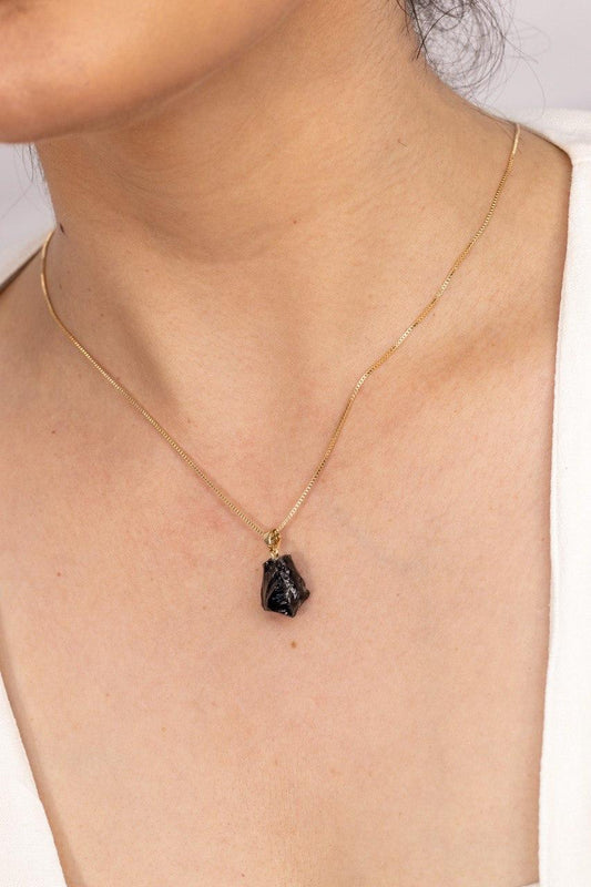 Pingente Obsidiana Preta Banhado Ouro