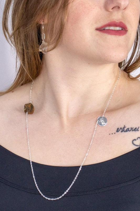 Escapulário Signo Leão - Pedra Olho de Tigre Bruto banhado Prata