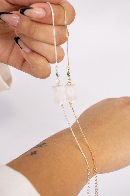 Pulseira Olho Grego Selenita banhado Ouro