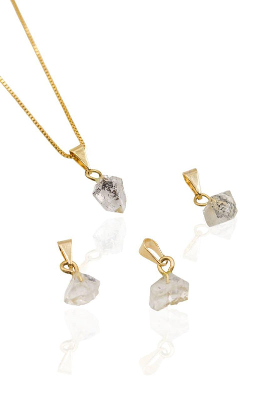 Colar Diamante Herkimer Bruto Banhado Ouro 45cm