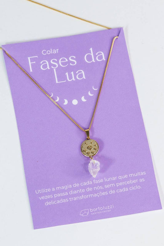 Colar Fases da Lua Cristal Banho Ouro