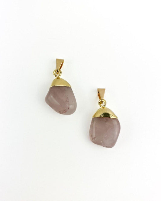 Pingente Quartzo Rosa  Rolado com Eletroplate Banhado Ouro 18k