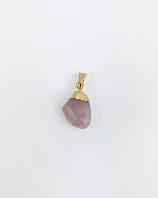 Pingente Quartzo Rosa  Rolado com Eletroplate Banhado Ouro 18k