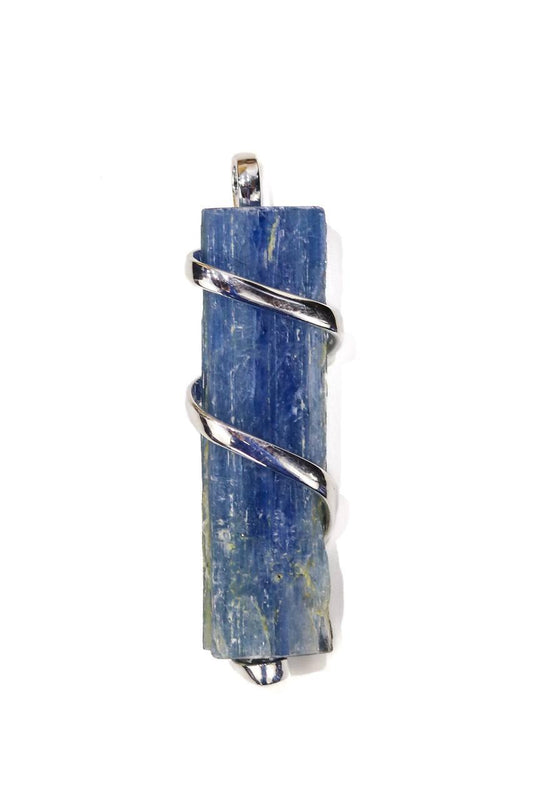 Pingente Cianita azul bruta espiral banho prata