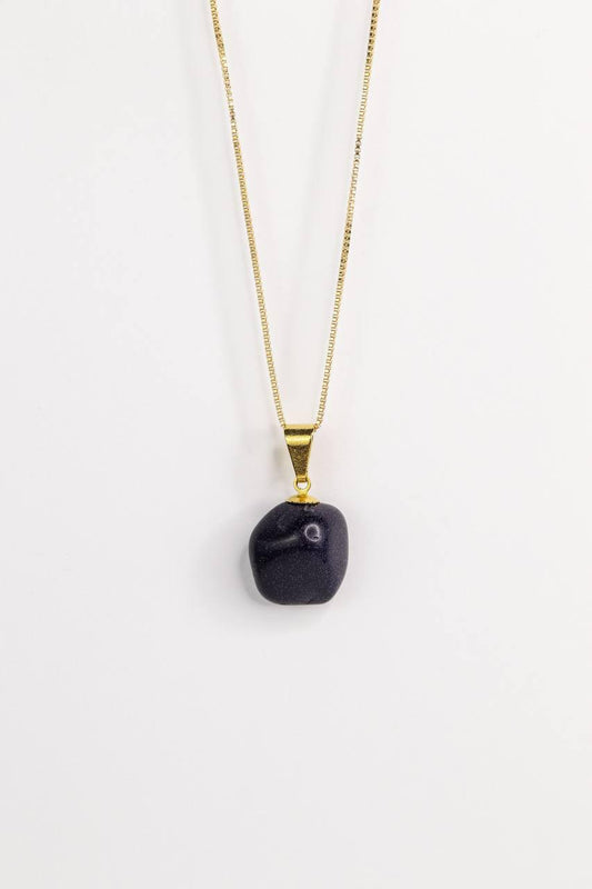 Pingente Goldstone Azul Rolado com Pino Banhado Ouro