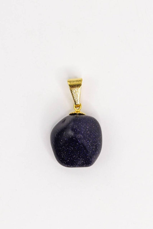 Pingente Goldstone Azul Rolado com Pino Banhado Ouro