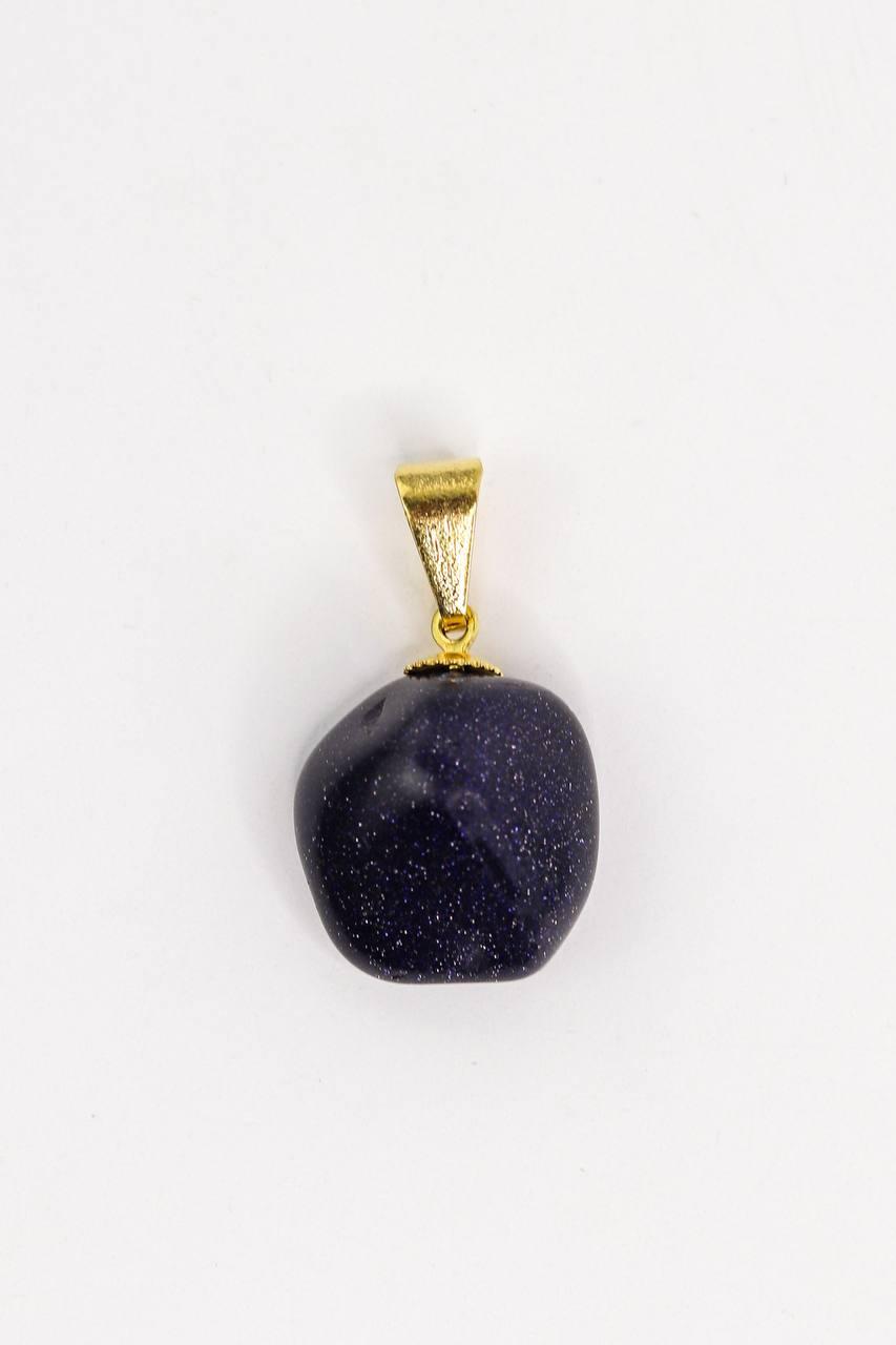 Pingente Goldstone Azul Rolado com Pino Banhado Ouro