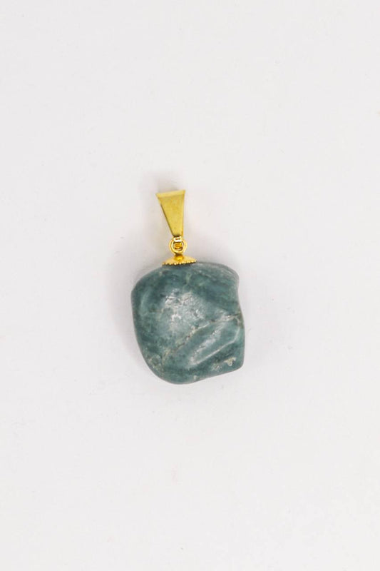 Pingente Jade azul rolado com pino Banhado Ouro