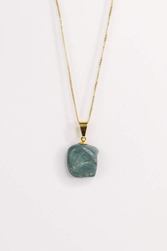 Pingente Jade azul rolado com pino Banhado Ouro