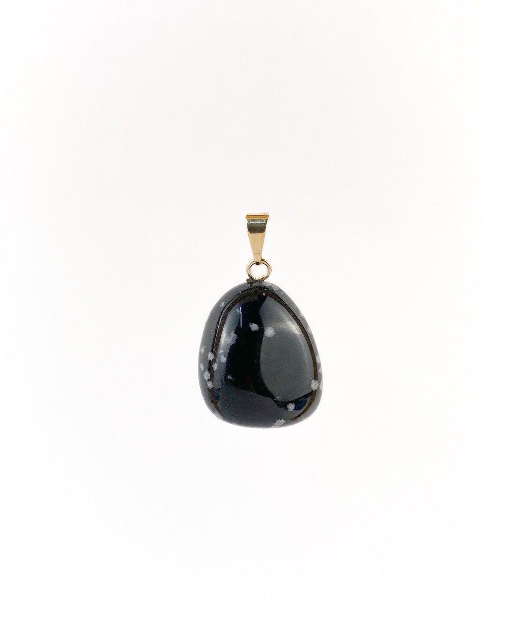 Pingente Obsidiana Flocos de Neve rolado com pino Banhado Ouro