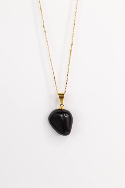 Pingente Obsidiana Arco-irís rolado com pino Banhado Ouro