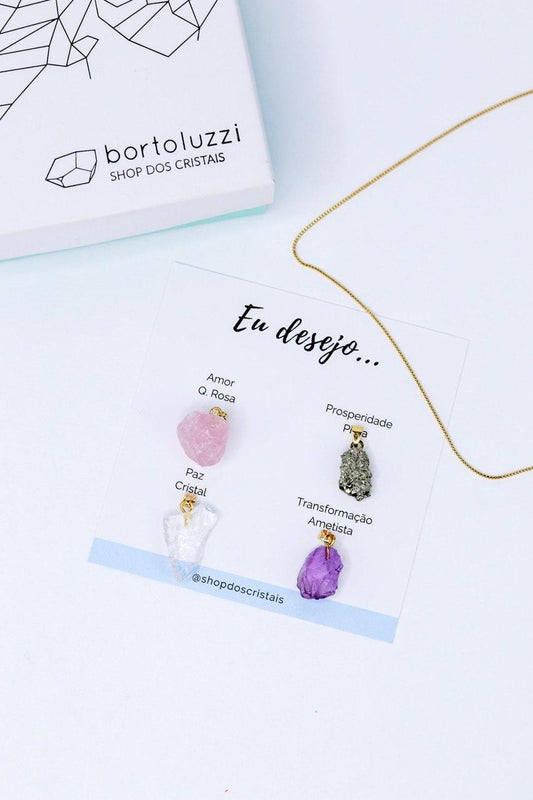 Colar Quatro Pingentes Manifesto EU DESEJO Banho Ouro